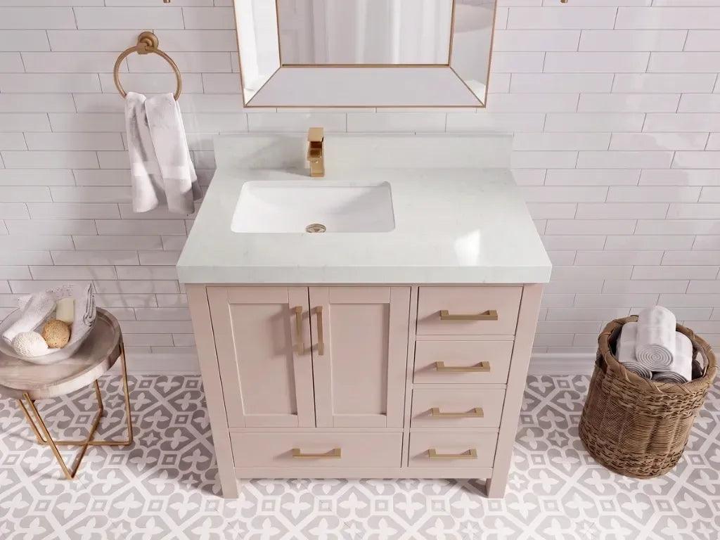 Malibu 36 in. W x 22 in. D Right Offset Sink Bathroom Vanity | 
              
                Pink
                
                  
             - MLB_PNK_WHQZ_36R - photo №7