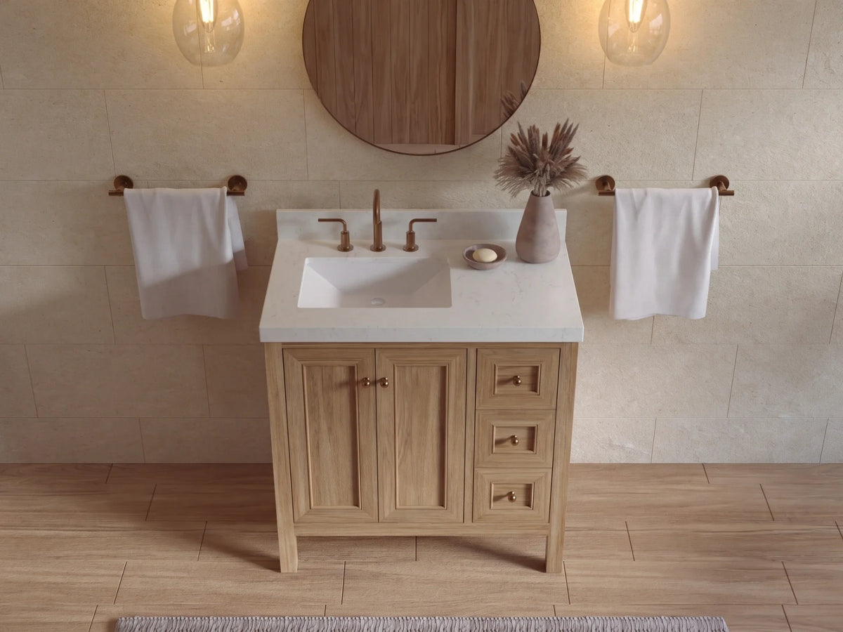 Nashville Teak Wood 36 in. W x 22 in. D Left Offset Sink Bathroom Vanity