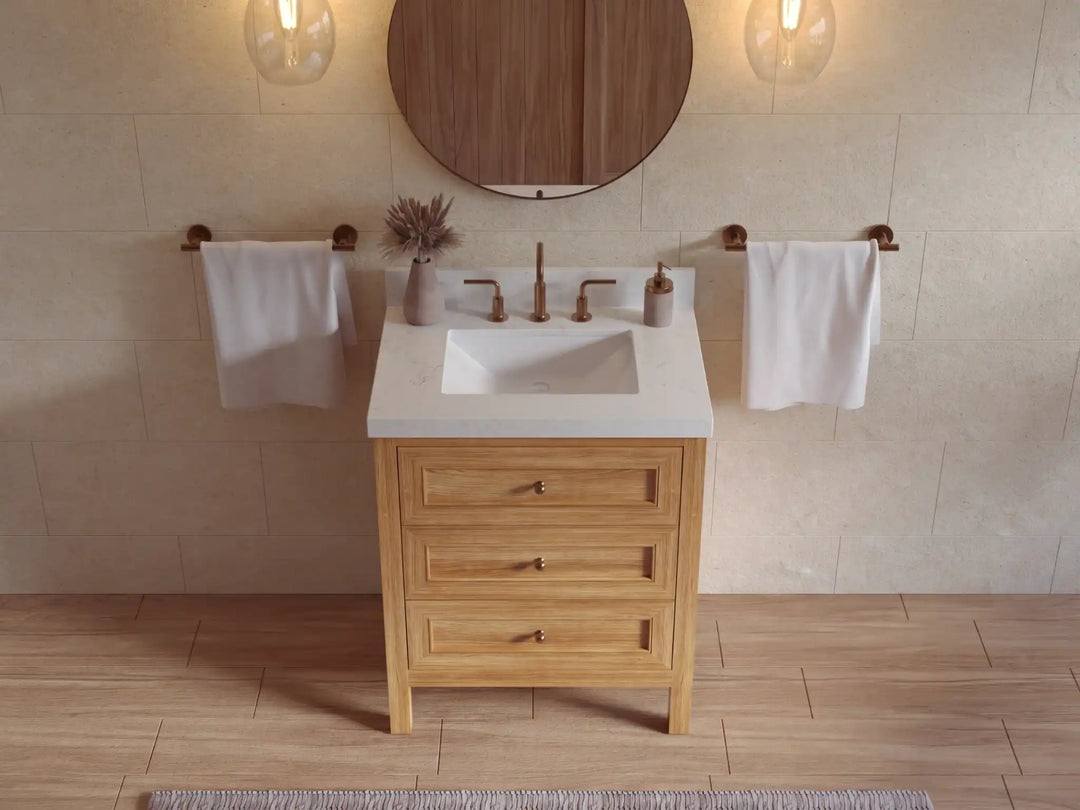 Nashville Teak Wood 30 in. W x 22 in. D Single Sink Bathroom Vanity | 
              
                Light Natural Teak
                
                  
             - NAS_TK_LNT_WHQZ_30 - photo №14