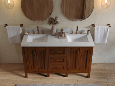 Nashville Teak Wood 60 in. W x 22 in. D Double Sink Bathroom Vanity