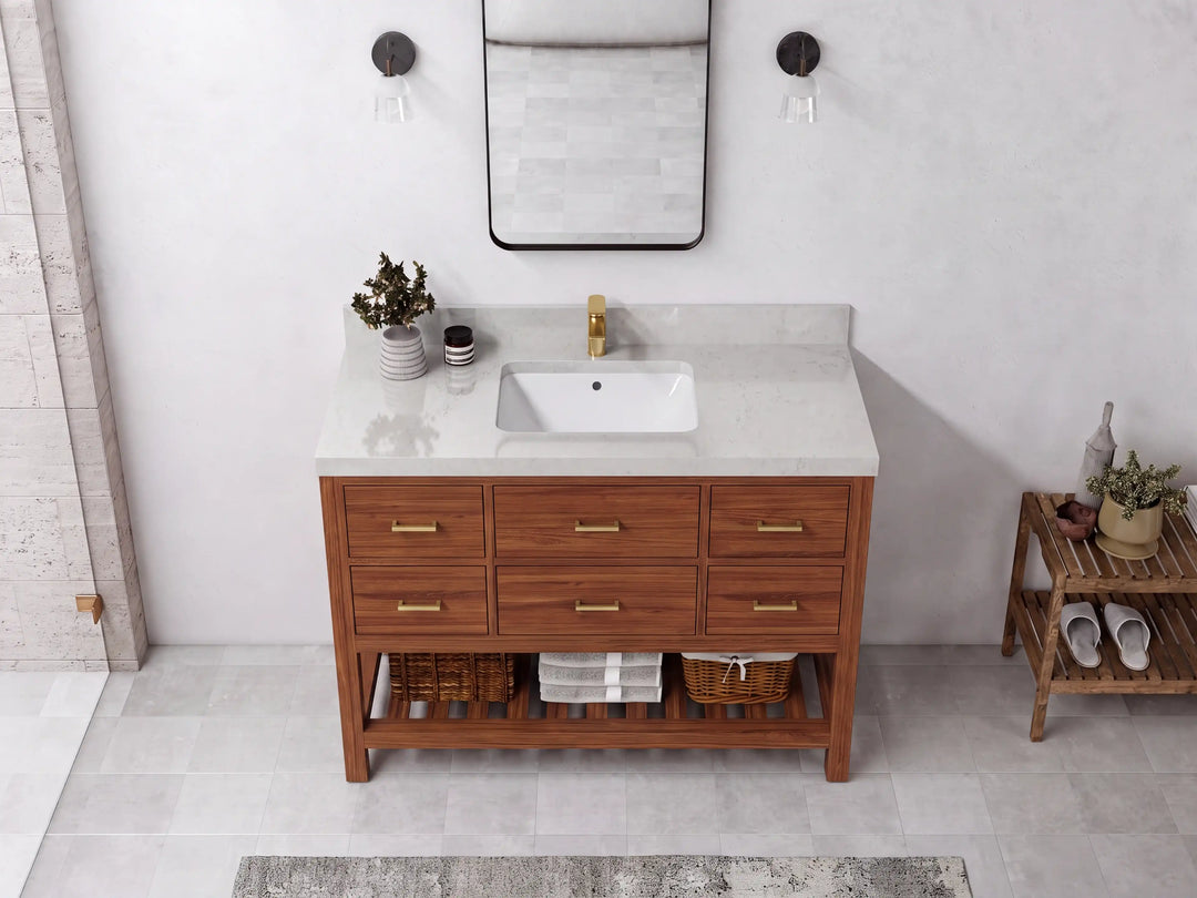 Parker Teak Wood 48 in. W x 22 in. D Single Sink Bathroom Vanity | 
              
                Dark Natural Teak
                
                  
             - PRK_TK_DNT_WHQZ_48S - photo №25
