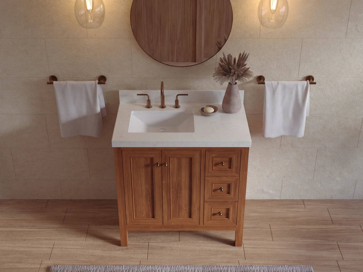 Nashville Teak Wood 36 in. W x 22 in. D Left Offset Sink Bathroom Vanity