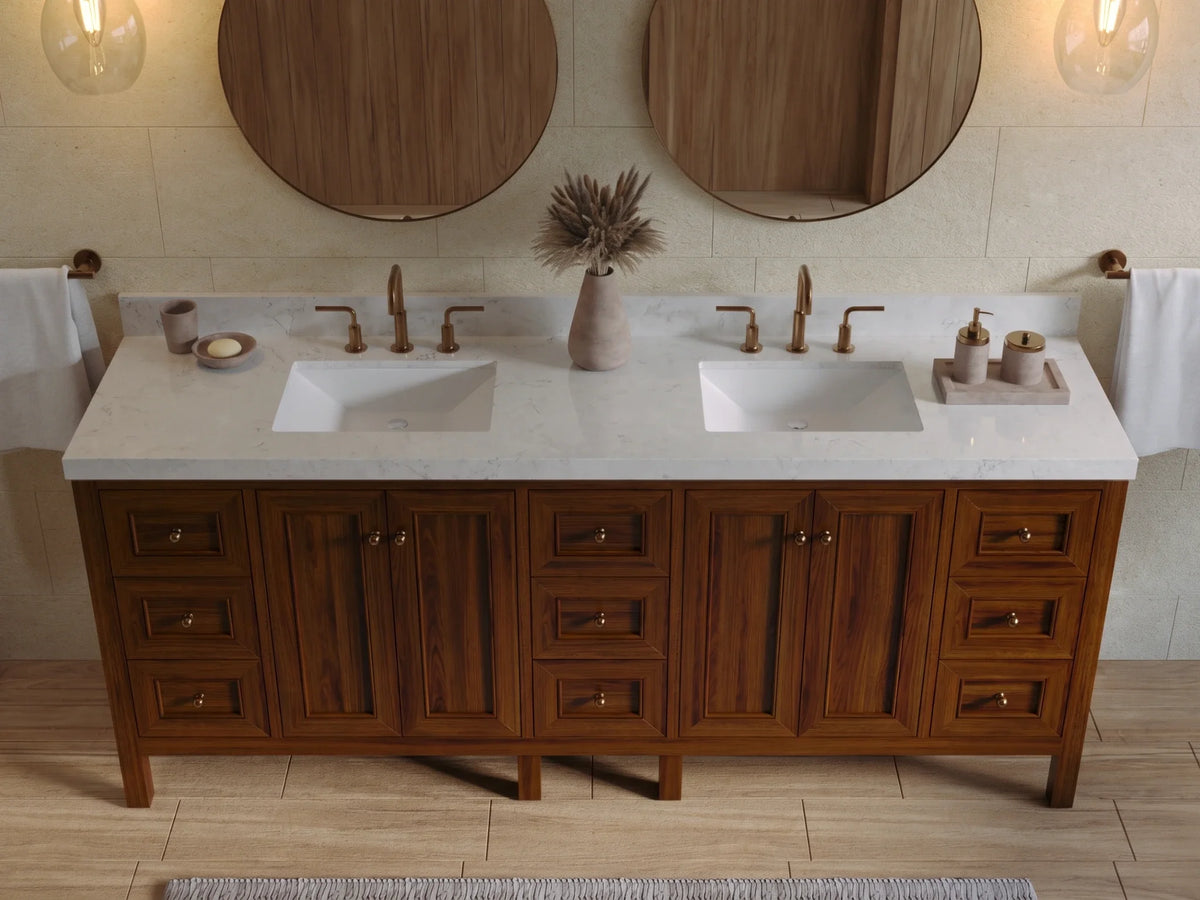 Nashville Teak Wood 84 in. W x 22 in. D Double Sink Bathroom Vanity