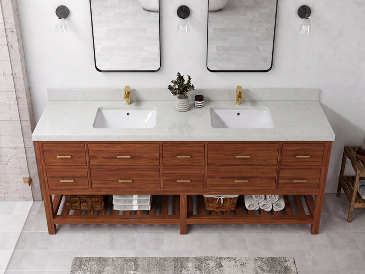 Parker Teak Wood 84 in. W x 22 in. D Double Sink Bathroom Vanity - photo 13