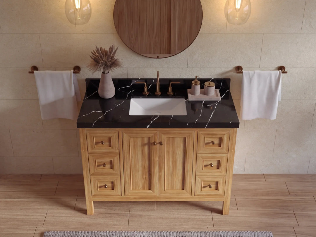 Nashville Teak Wood 48 in. W x 22 in. D Single Sink Bathroom Vanity | 
              
                Light Natural Teak
                
                  
             - NAS_TK_LNT_WHQZ_48S - photo №11
