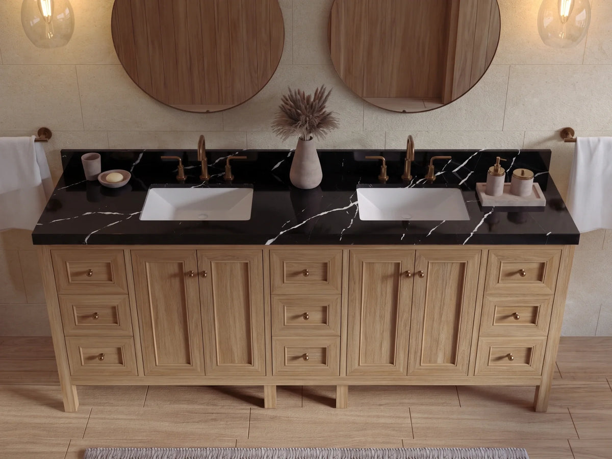 Nashville Teak Wood 84 in. W x 22 in. D Double Sink Bathroom Vanity