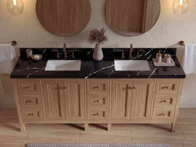 Nashville Teak Wood 84 in. W x 22 in. D Double Sink Bathroom Vanity