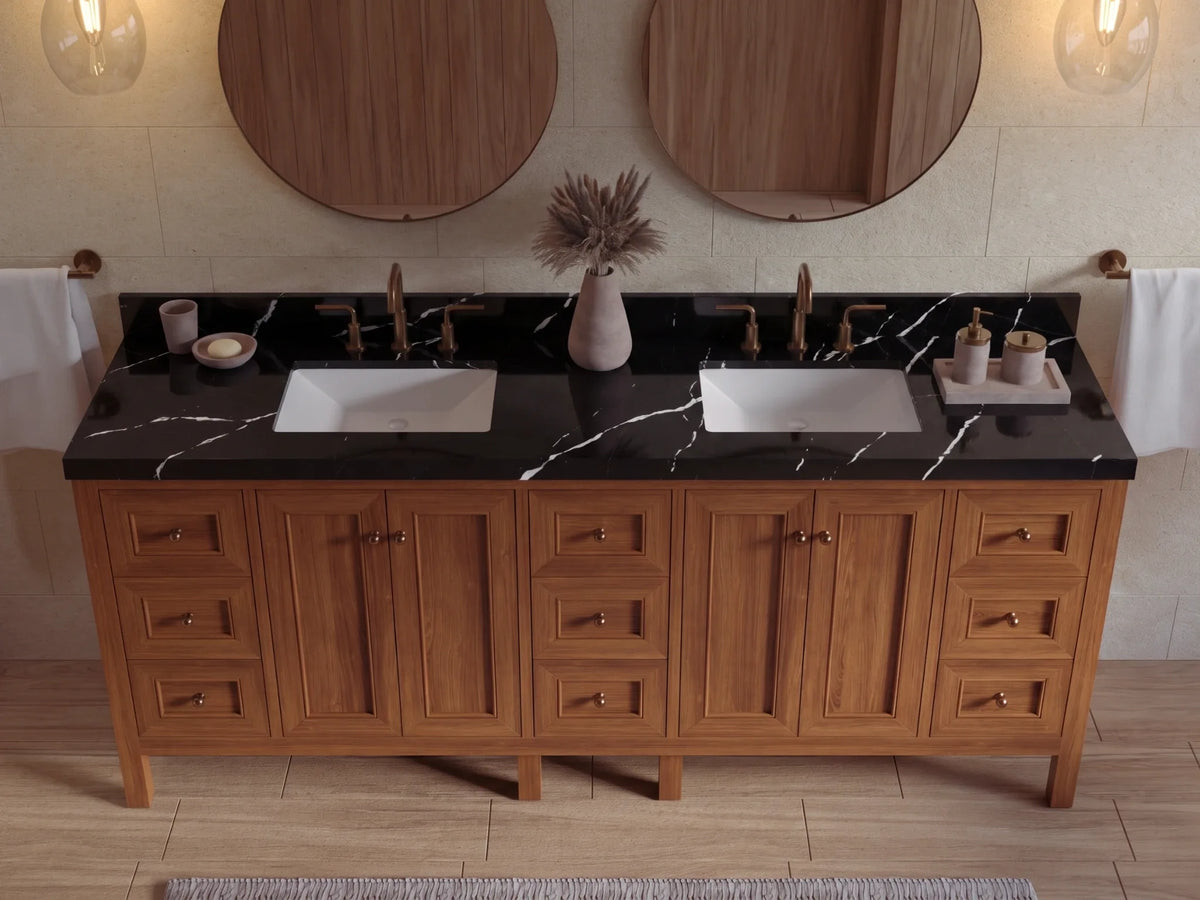 Nashville Teak Wood 84 in. W x 22 in. D Double Sink Bathroom Vanity