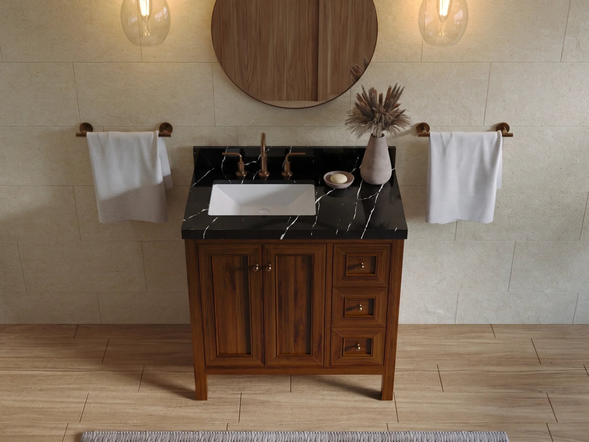 Nashville Teak Wood 36 in. W x 22 in. D Left Offset Sink Bathroom Vanity