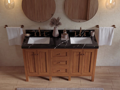 Nashville Teak Wood 60 in. W x 22 in. D Double Sink Bathroom Vanity