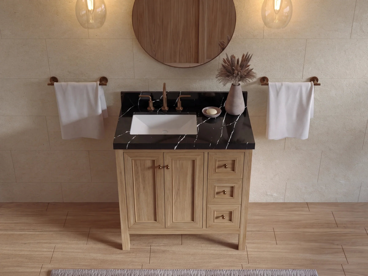 Nashville Teak Wood 36 in. W x 22 in. D Left Offset Sink Bathroom Vanity