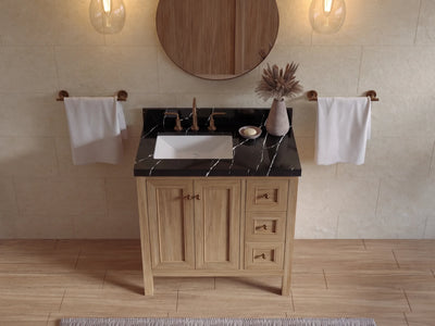 Nashville Teak Wood 36 in. W x 22 in. D Left Offset Sink Bathroom Vanity