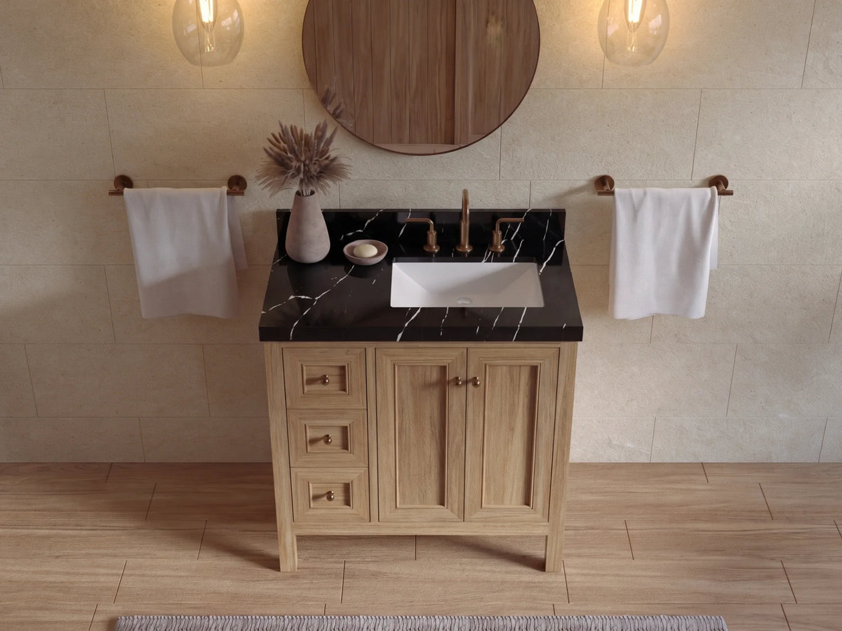Nashville Teak Wood 36 in. W x 22 in. D Right Offset Sink Bathroom Vanity