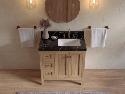 Nashville Teak Wood 36 in. W x 22 in. D Right Offset Sink Bathroom Vanity