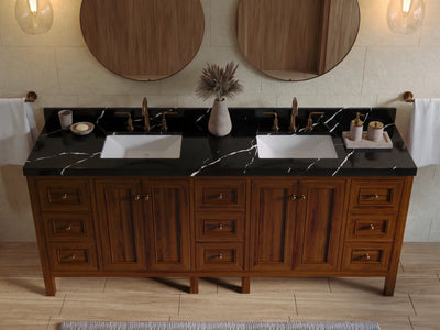 Nashville Teak Wood 84 in. W x 22 in. D Double Sink Bathroom Vanity
