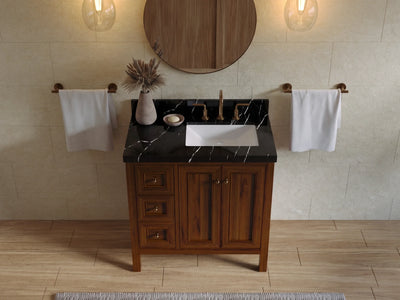 Nashville Teak Wood 36 in. W x 22 in. D Right Offset Sink Bathroom Vanity
