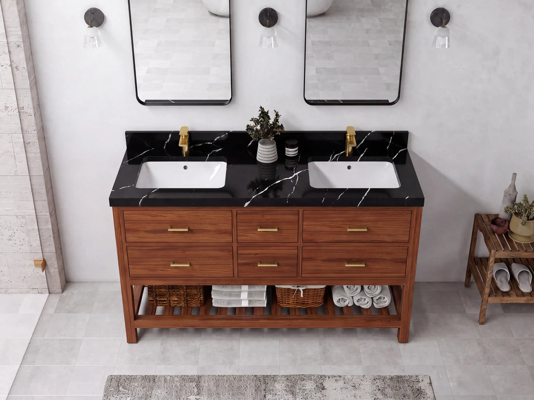 Parker Teak Wood 60 in. W x 22 in. D Double Sink Bathroom Vanity | 
              
                Dark Natural Teak
                
                  
             - PRK_TK_DNT_WHQZ_60D - photo №6