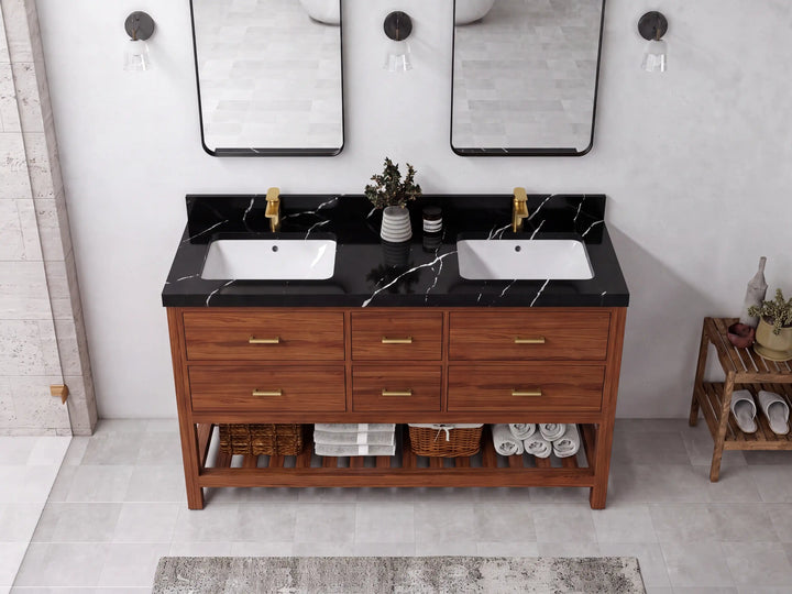 Parker Teak Wood 60 in. W x 22 in. D Double Sink Bathroom Vanity - photo 6