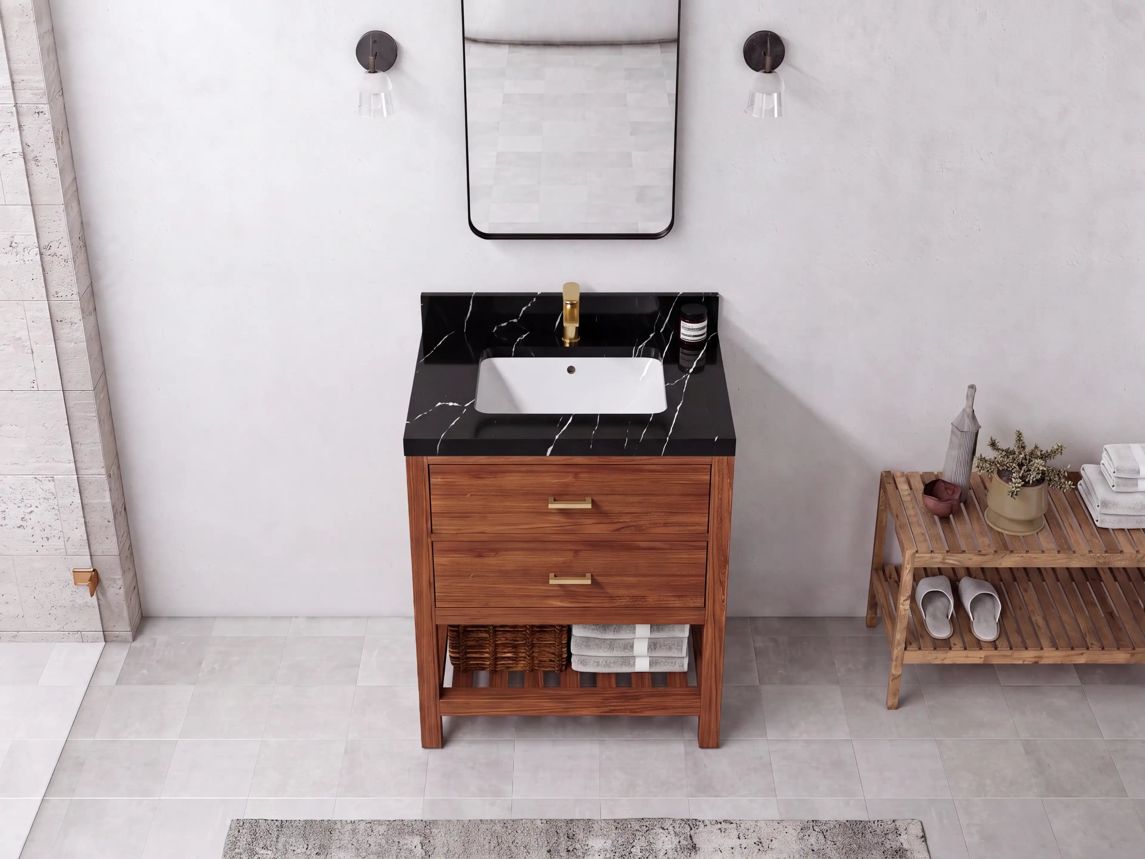 Parker Teak Wood 30 in. W x 22 in. D Single Sink Bathroom Vanity