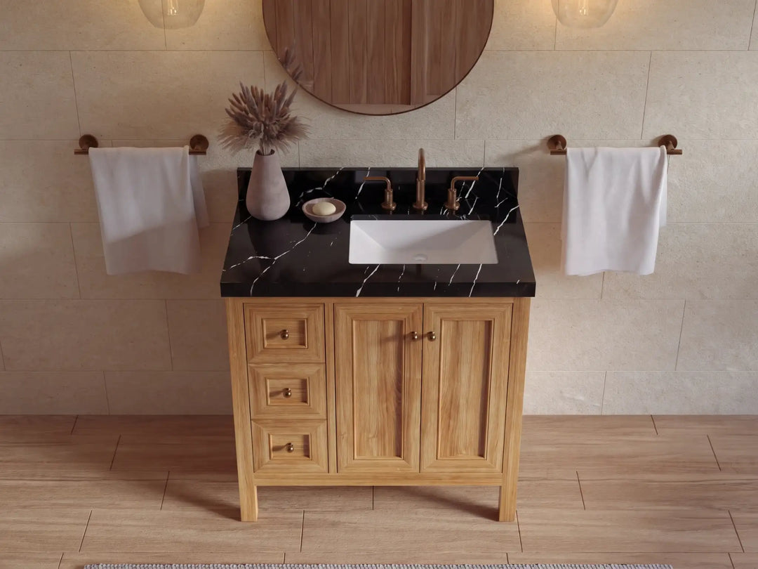Nashville Teak Wood 36 in. W x 22 in. D Right Offset Sink Bathroom Vanity | 
              
                Light Natural Teak
                
                  
             - NAS_TK_LNT_WHQZ_36R - photo №11