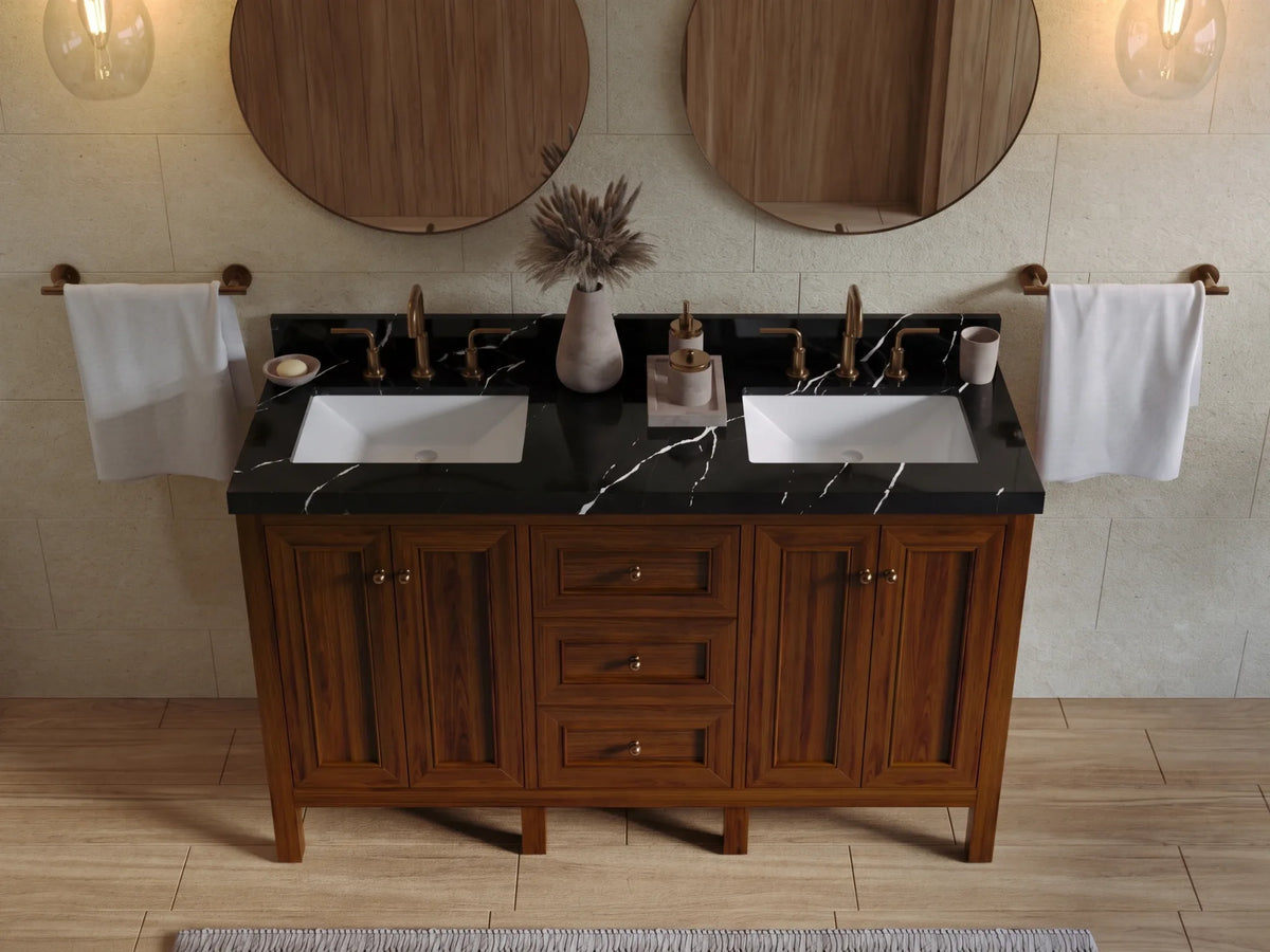 Nashville Teak Wood 60 in. W x 22 in. D Double Sink Bathroom Vanity