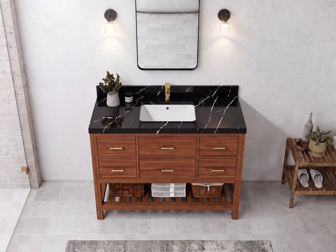 Parker Teak Wood 48 in. W x 22 in. D Single Sink Bathroom Vanity | 
              
                Dark Natural Teak
                
                  
             - PRK_TK_DNT_WHQZ_48S - photo №6