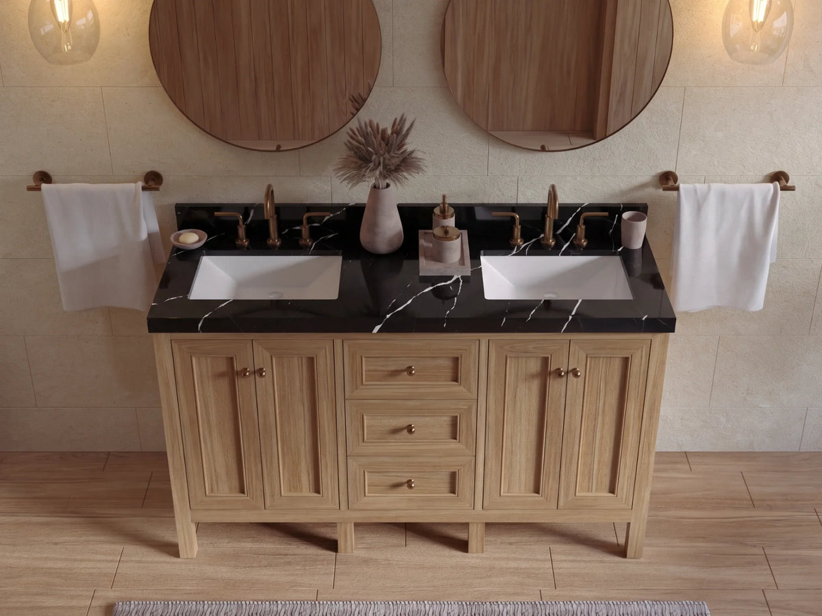 Nashville Teak Wood 60 in. W x 22 in. D Double Sink Bathroom Vanity