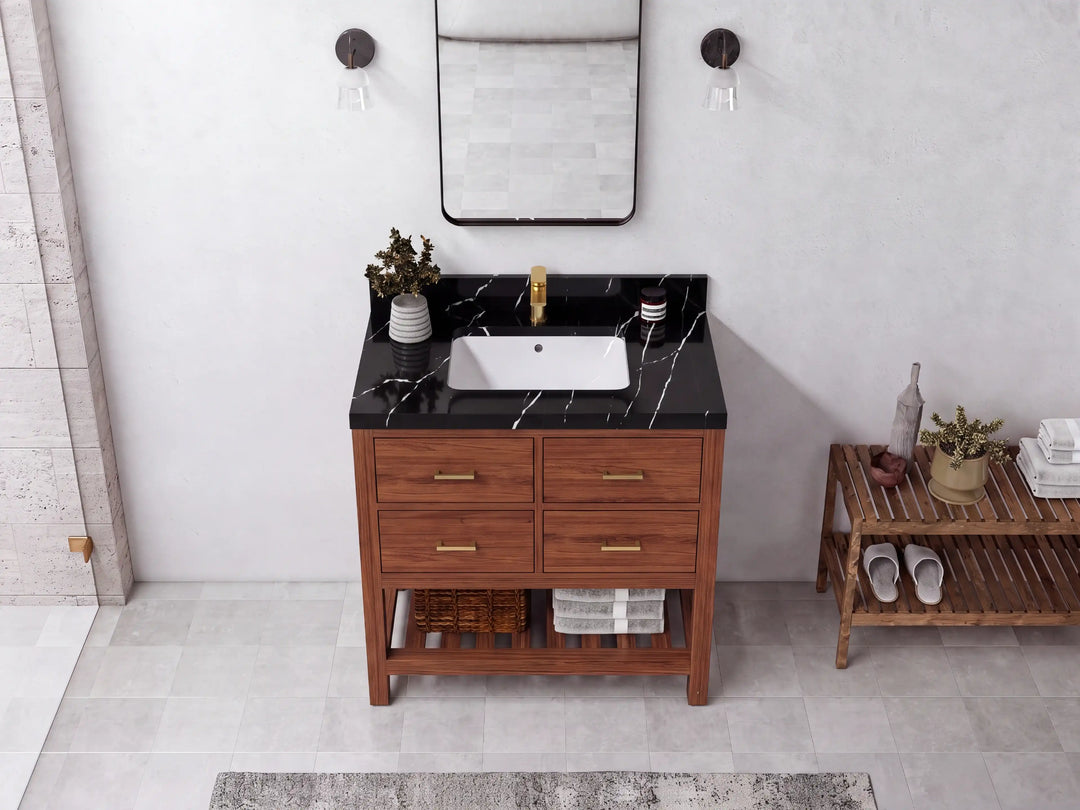 Parker Teak Wood 36 in. W x 22 in. D Center Sink Bathroom Vanity | 
              
                Dark Natural Teak
                
                  
             - PRK_TK_DNT_WHQZ_36 - photo №6
