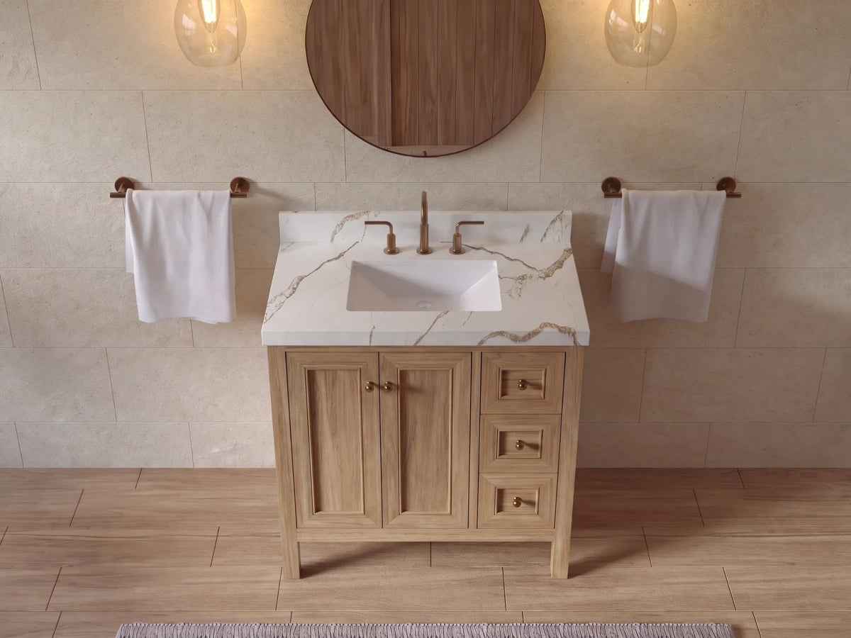 Nashville Teak Wood 36 in. W x 22 in. D Center Sink Bathroom Vanity