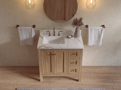 Nashville Teak Wood 36 in. W x 22 in. D Left Offset Sink Bathroom Vanity