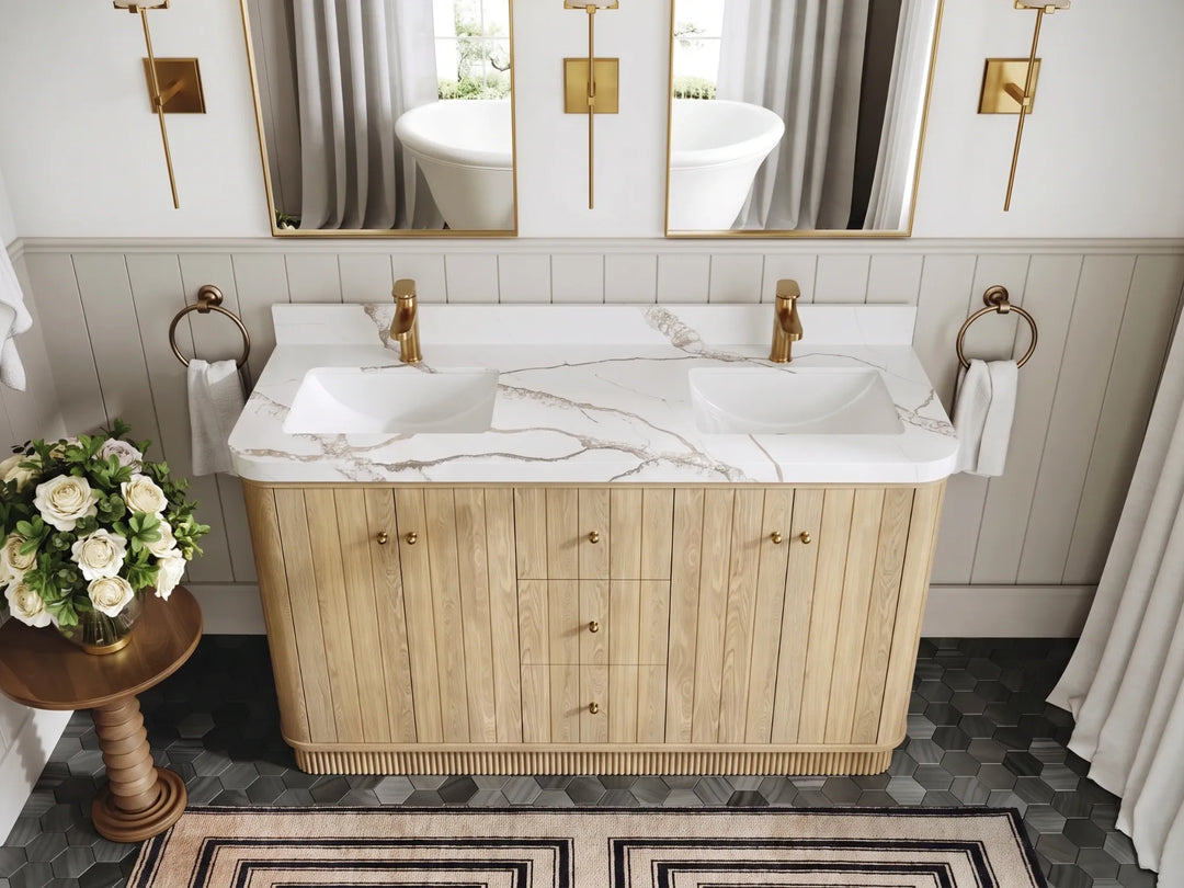 Houston White Oak 60 in. W x 22 in. D Free Standing Curved Edge Double Sink Bathroom Vanity | 
              
                Nordic White Oak
                
                  
             - HOU_WHOK_NORW_CARM_60D - photo №11