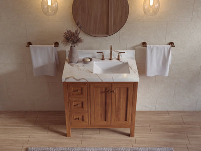 Nashville Teak Wood 36 in. W x 22 in. D Right Offset Sink Bathroom Vanity