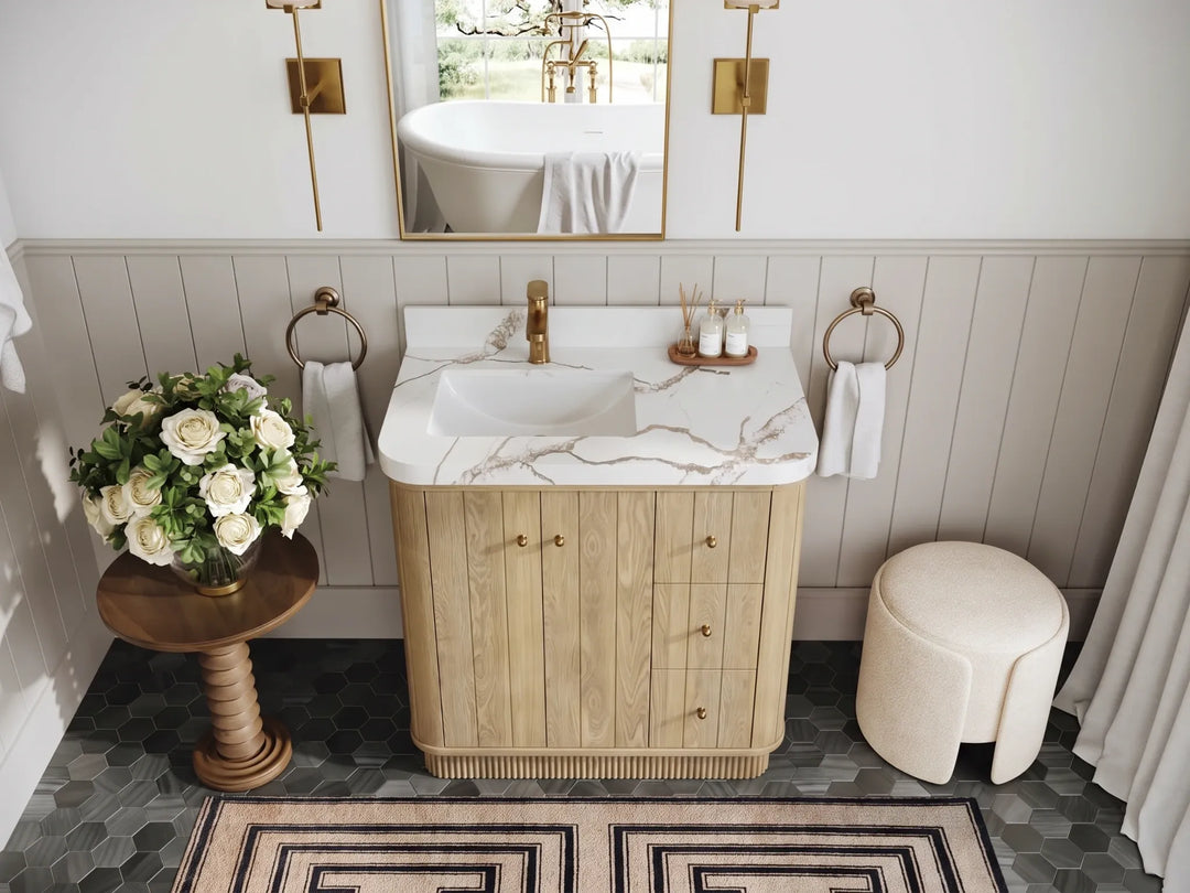 Houston White Oak 36 in. W x 22 in. D Free Standing Curved Edge Left Offset Sink Bathroom Vanity | 
              
                Nordic White Oak
                
                  
             - HOU_WHOK_NORW_CARM_36L - photo №11