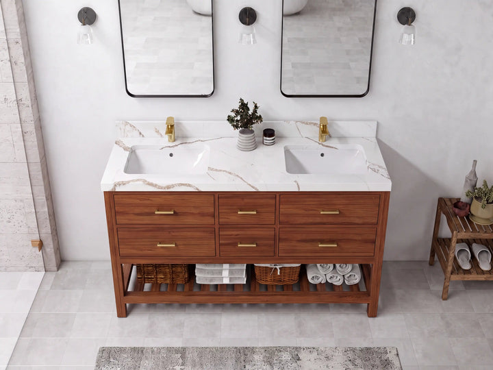 Parker Teak Wood 60 in. W x 22 in. D Double Sink Bathroom Vanity - photo 22