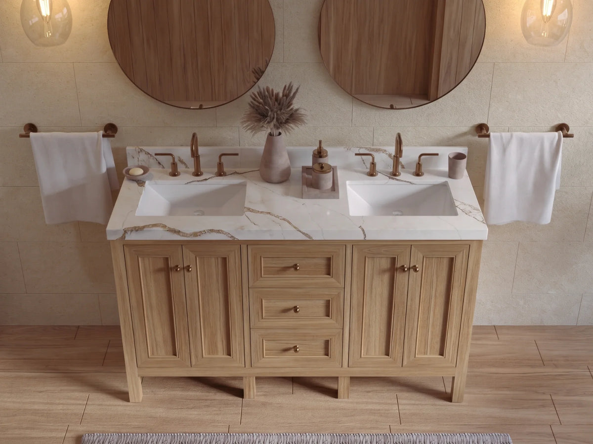 Nashville Teak Wood 60 in. W x 22 in. D Double Sink Bathroom Vanity