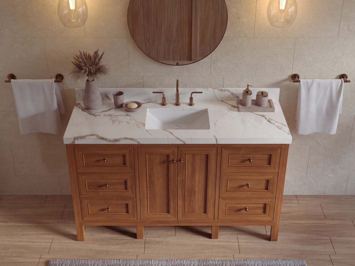Nashville Teak Wood 60 in. W x 22 in. D Single Sink Bathroom Vanity