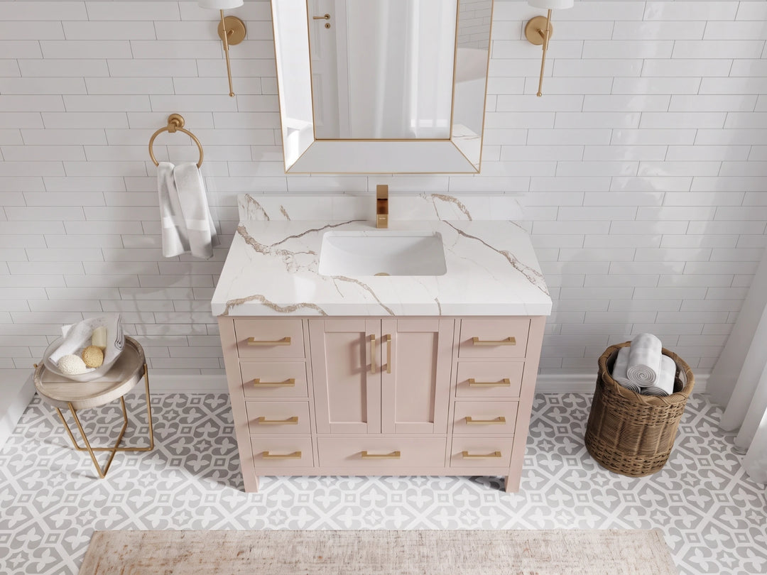 Malibu 42 in. W x 22 in. D Single Sink Bathroom Vanity | 
              
                Pink
                
                  
             - MLB_PNK_WHQZ_42 - photo №9