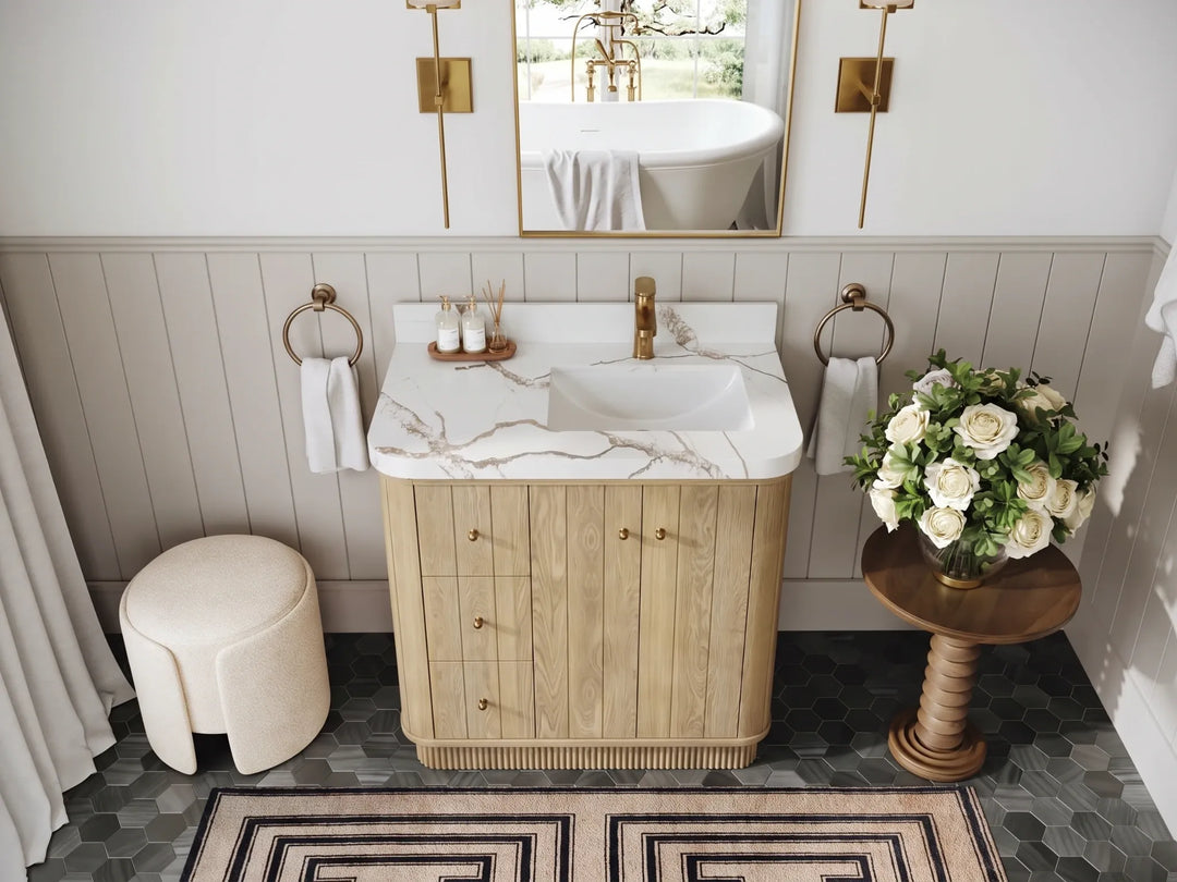Houston White Oak 36 in. W x 22 in. D Free Standing Curved Edge Right Offset Sink Bathroom Vanity | 
              
                Nordic White Oak
                
                  
             - HOU_WHOK_NORW_CARM_36R - photo №7