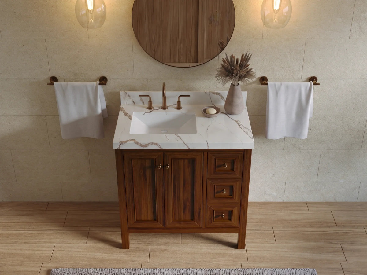Nashville Teak Wood 36 in. W x 22 in. D Left Offset Sink Bathroom Vanity