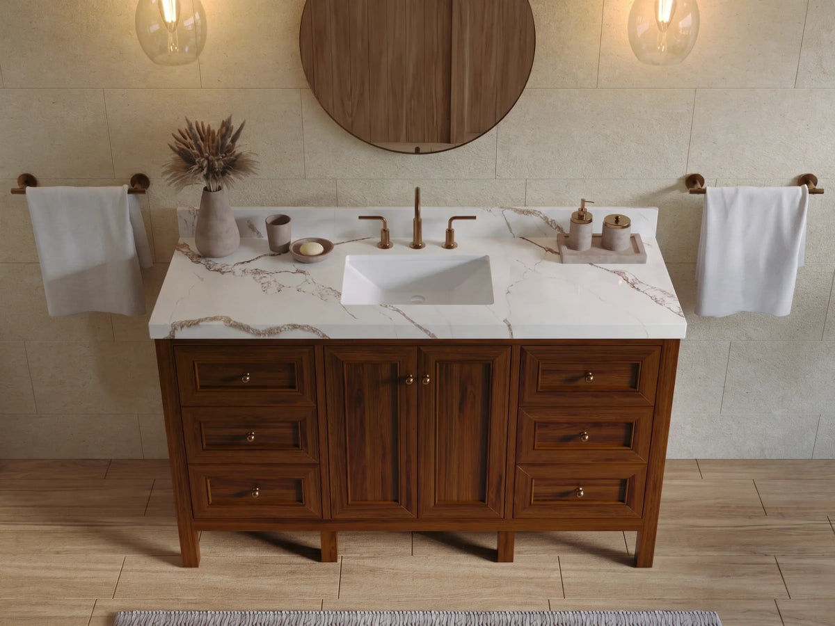 Nashville Teak Wood 60 in. W x 22 in. D Single Sink Bathroom Vanity