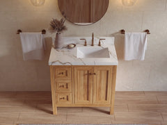 Nashville Teak Wood 36 in. W x 22 in. D Right Offset Sink Bathroom Vanity - photo 12