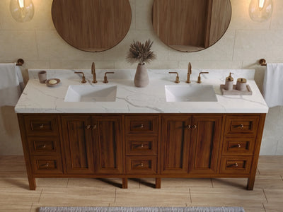 Nashville Teak Wood 84 in. W x 22 in. D Double Sink Bathroom Vanity