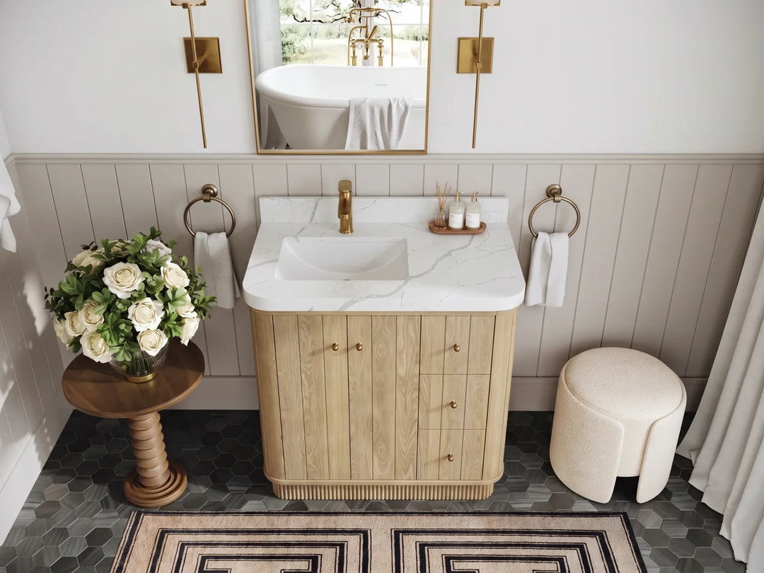 Houston White Oak 36 in. W x 22 in. D Free Standing Curved Edge Left Offset Sink Bathroom Vanity | 
              
                Nordic White Oak
                
                  
             - HOU_WHOK_NORW_CARM_36L - photo №13