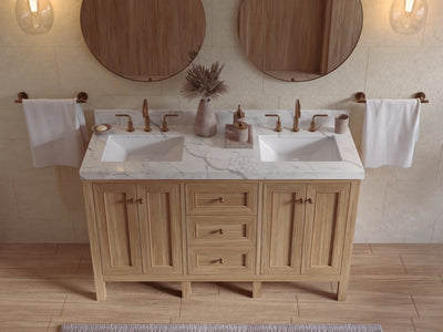 Nashville Teak Wood 60 in. W x 22 in. D Double Sink Bathroom Vanity