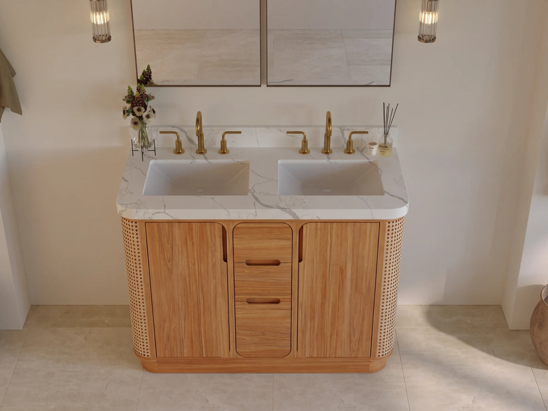 Ventura Teak 48 in. W x 22 in. D Double Sink Bathroom Vanity | 
              
                Light Natural Teak
                
                  
             - VTR_TK_LNT_CA_GL_48D - photo №9