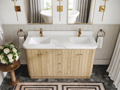 Houston White Oak 60 in. W x 22 in. D Free Standing Curved Edge Double Sink Bathroom Vanity - photo 13