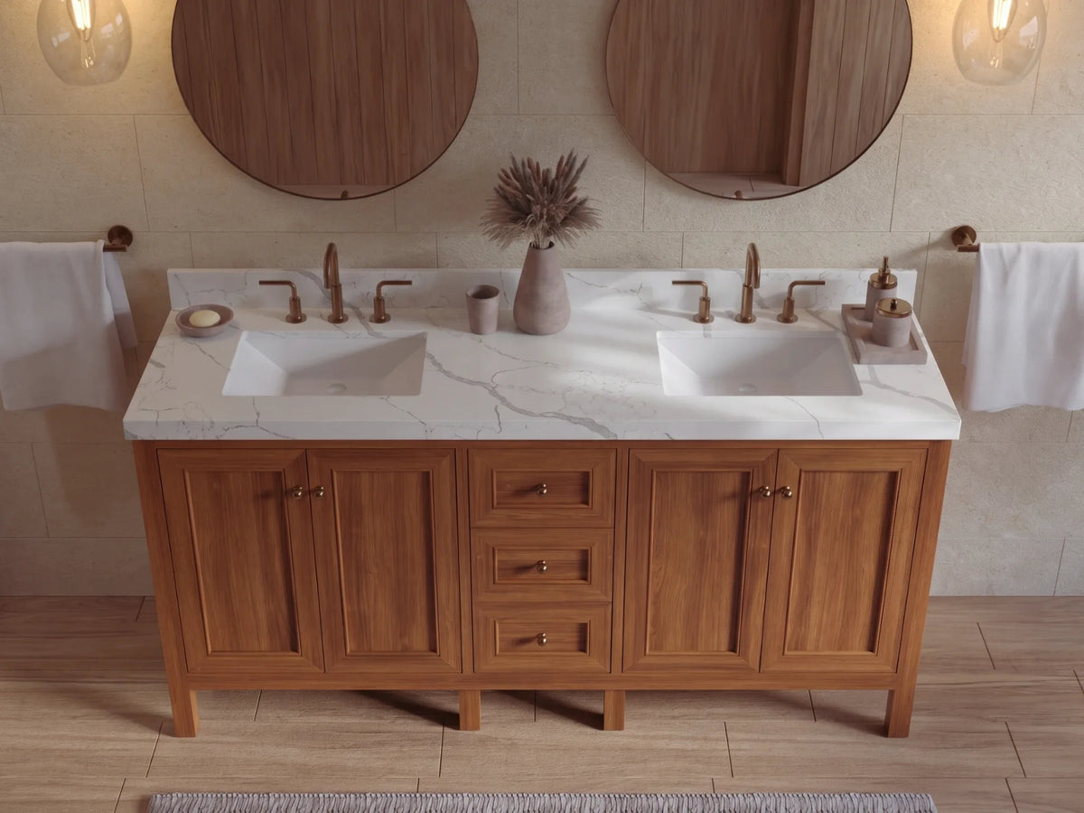 Nashville Teak Wood 72 in. W x 22 in. D Double Sink Bathroom Vanity