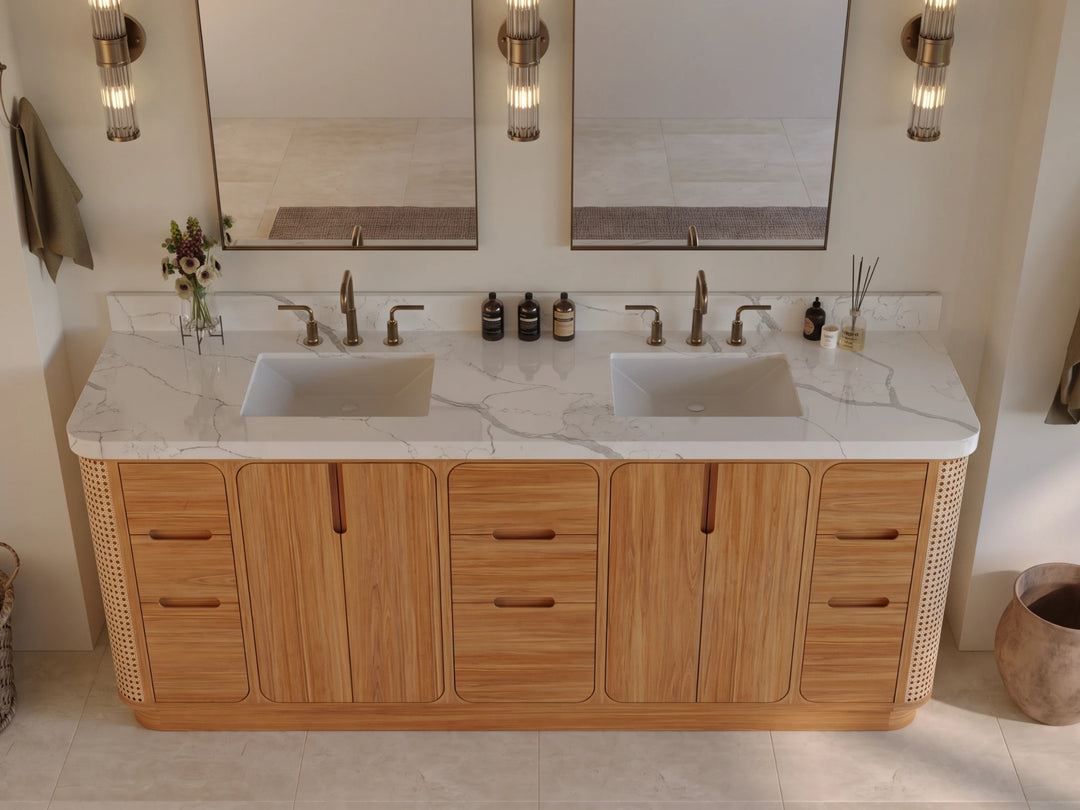 Ventura Teak 84 in. W x 22 in. D Double Sink Bathroom Vanity | 
              
                Light Natural Teak
                
                  
             - VTR_TK_LNT_CA_GL_84D - photo №8