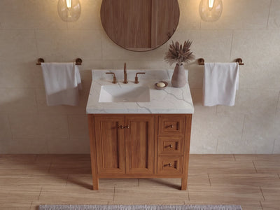 Nashville Teak Wood 36 in. W x 22 in. D Left Offset Sink Bathroom Vanity