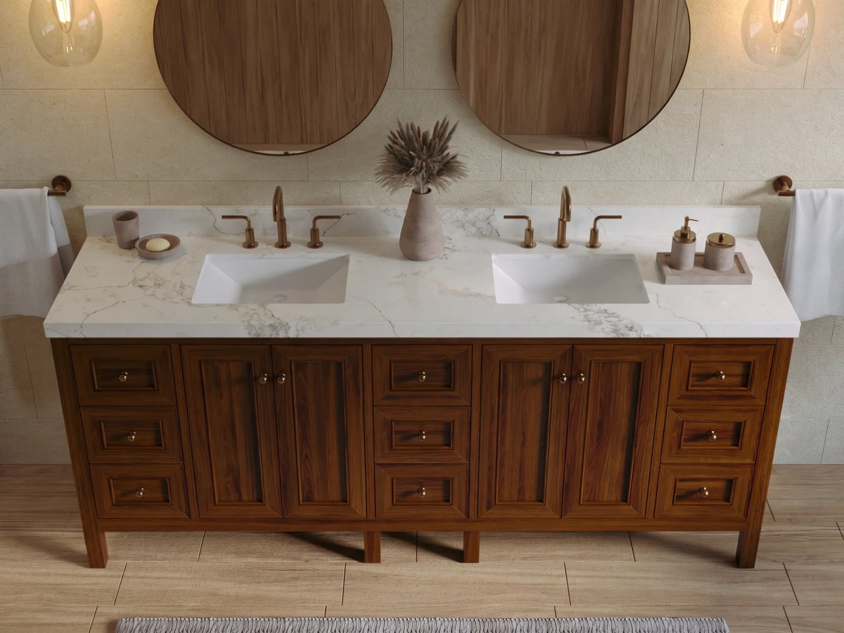 Nashville Teak Wood 84 in. W x 22 in. D Double Sink Bathroom Vanity
